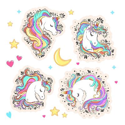 Matricák gyerekeknek 130x181 Aranyos unikornisok színes csillagokkal és Holddal