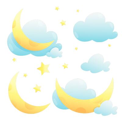 Gyerekszoba falmatricák 130x208 Holdfelhők csillogó csillagokkal