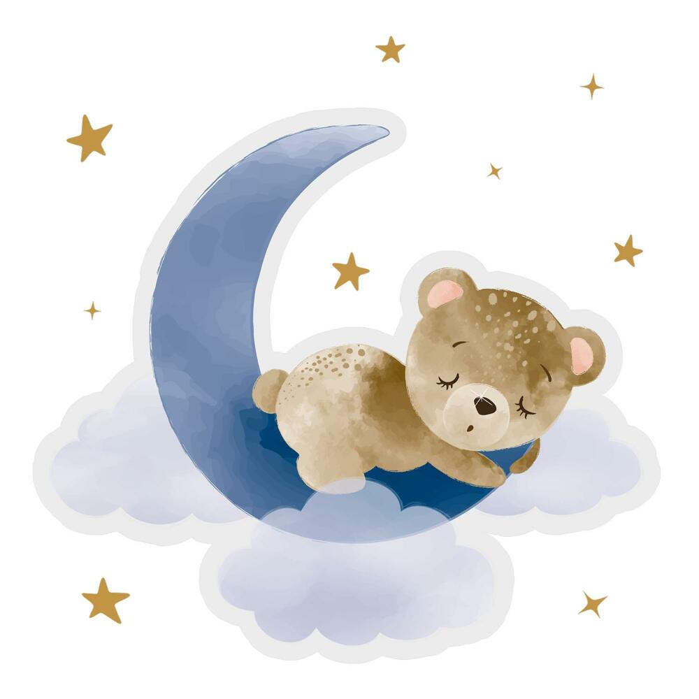 Matricák gyerekeknek 130x123 Holdmedve felhőkben és csillagokban akvarell