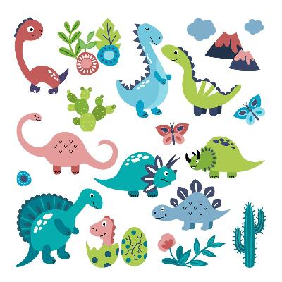 Gyerekszoba falmatricák 130x234 Mesebeli dinoszauruszok finom árnyalatokban