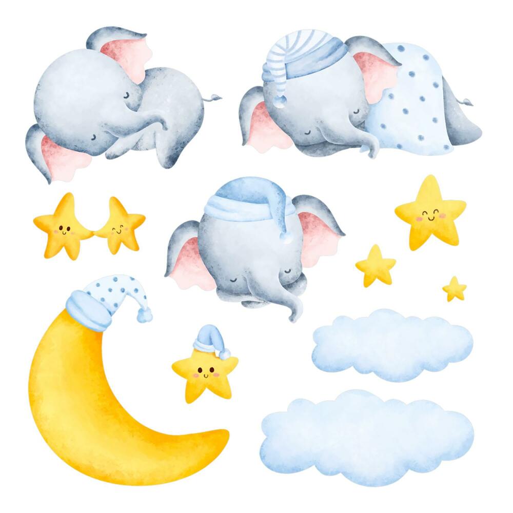Gyerekszoba falmatricák 130x177 Aranyos akvarell elefántok az égen
