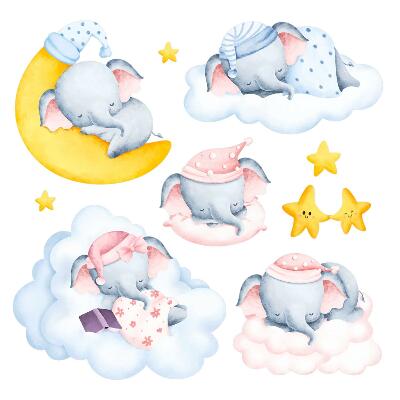Matricák gyerekeknek 130x182 Egy bájos éjszakai égbolt elefántokkal és felhőkkel
