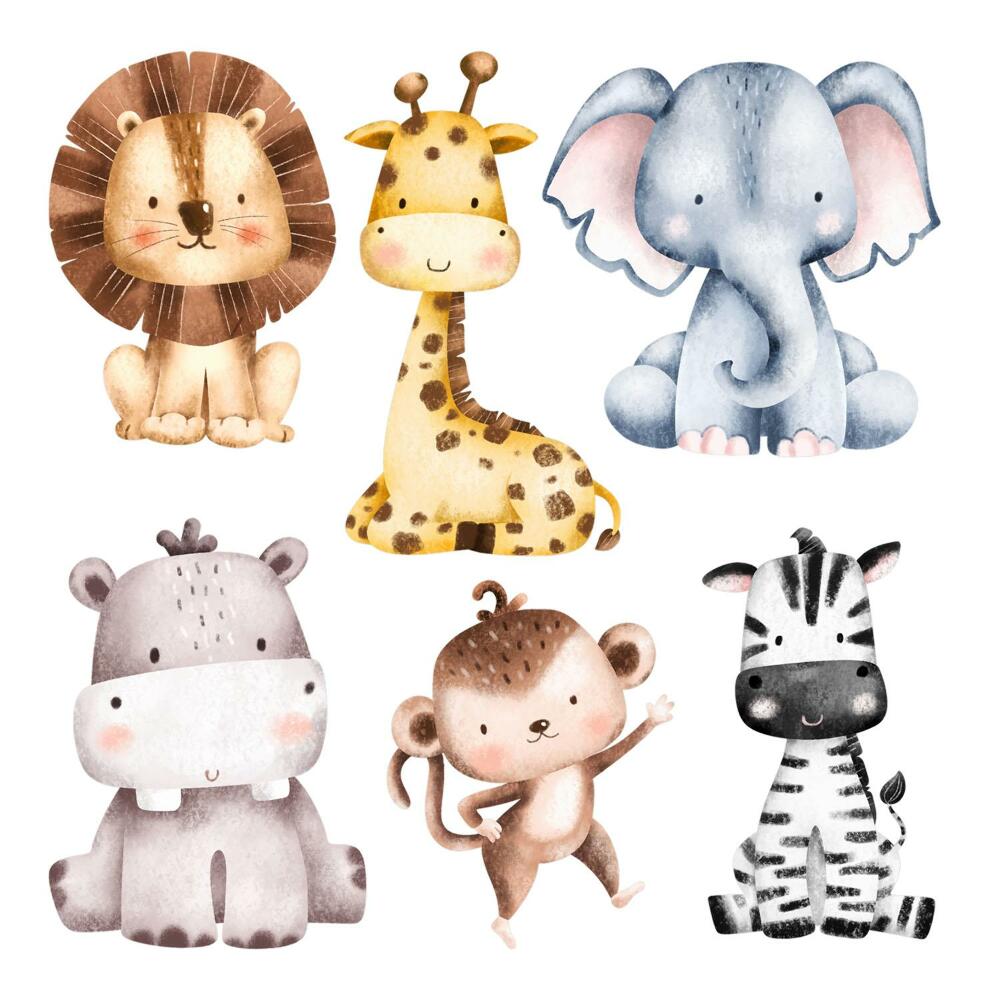 Gyerekszoba falmatricák 130x214 Édes pasztell szafari vadállatokkal