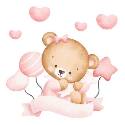 Matricák gyerekeknek 130x194 Egy bájos mackó pasztell akvarell motívumban