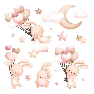 Gyerekszoba falmatricák 130x234 Pasztell nyuszik lufikkal akvarell stílusban