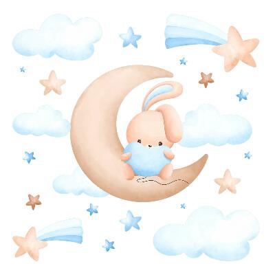 Matricák gyerekeknek 130x214 Pasztell akvarell nyuszi és felhő motívum