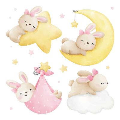 Matricák gyerekeknek 130x191 Pasztellszínű nyuszik egy éjszakai jelenetben