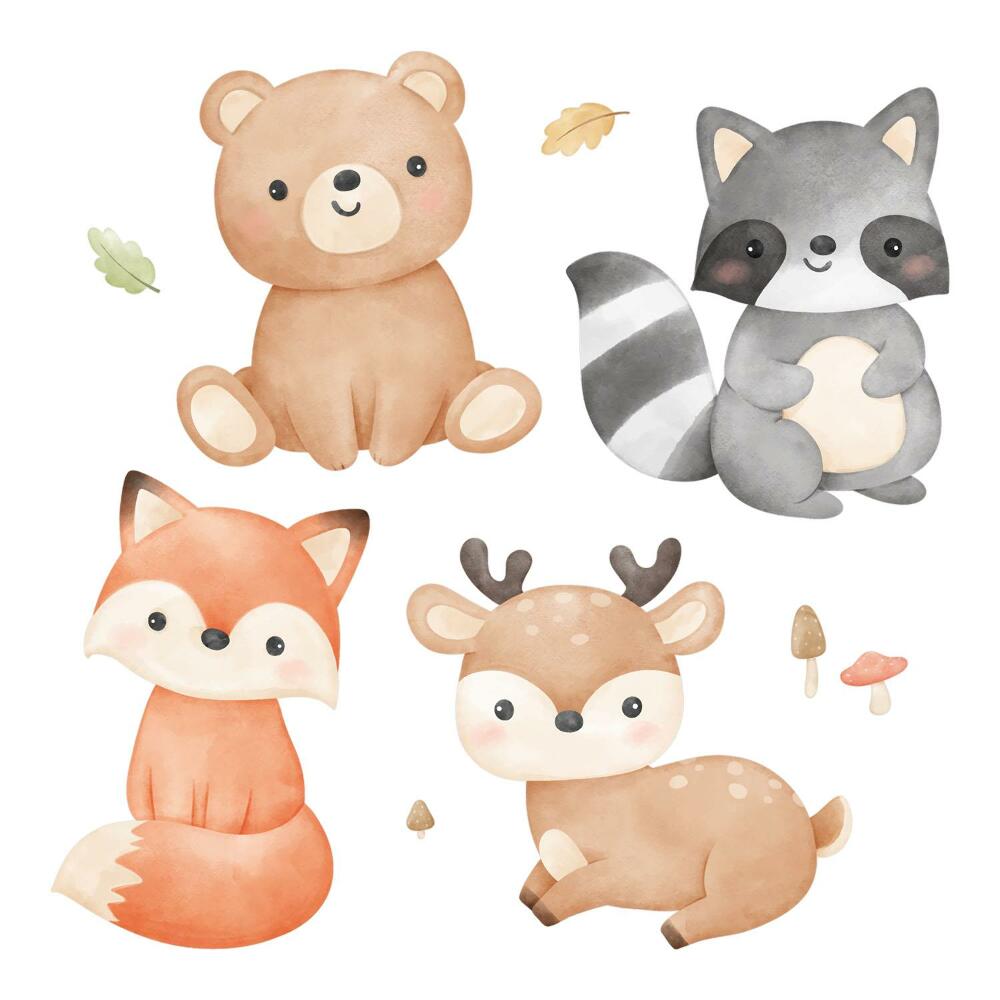 Gyerekszoba falmatricák 130x165 Pasztell akvarell erdei lények