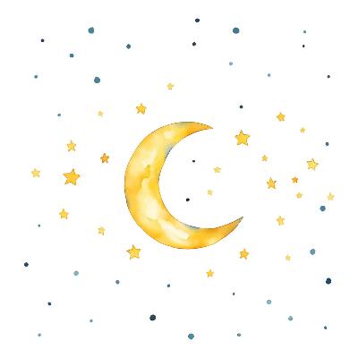 Gyerekszoba falmatricák 130x141 Akvarell éjszakai égbolt Holddal és csillagokkal