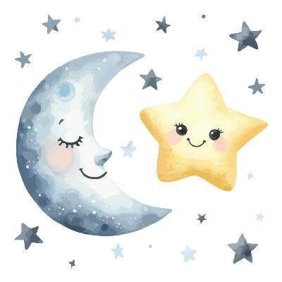 Matricák gyerekeknek 130x225 Pasztell égbolt vidám holddal és egy csillaggal