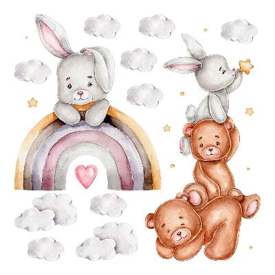 Matricák gyerekeknek 130x218 Elbűvölő nyuszik és felhők finom színekben