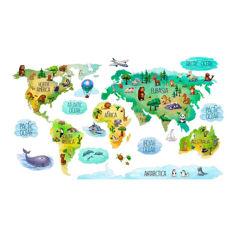 Matricák gyerekeknek 130x203 Oktatási világtérkép színes kontinensekkel