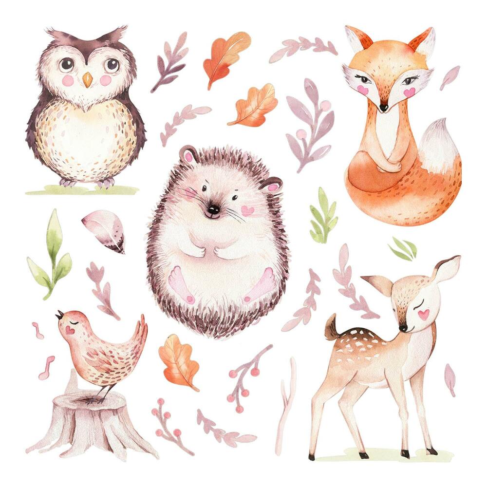 Matricák gyerekeknek 130x154 Pasztell állatok és növények erdei stílusban