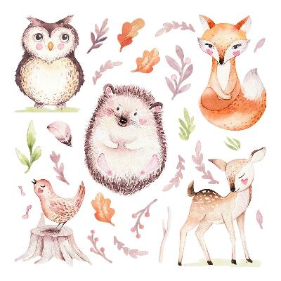 Matricák gyerekeknek 130x154 Pasztell állatok és növények erdei stílusban