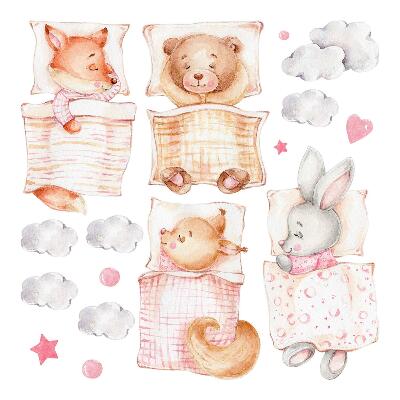 Gyerekszoba falmatricák 130x175 Pasztell akvarell állatok bájos stílusban