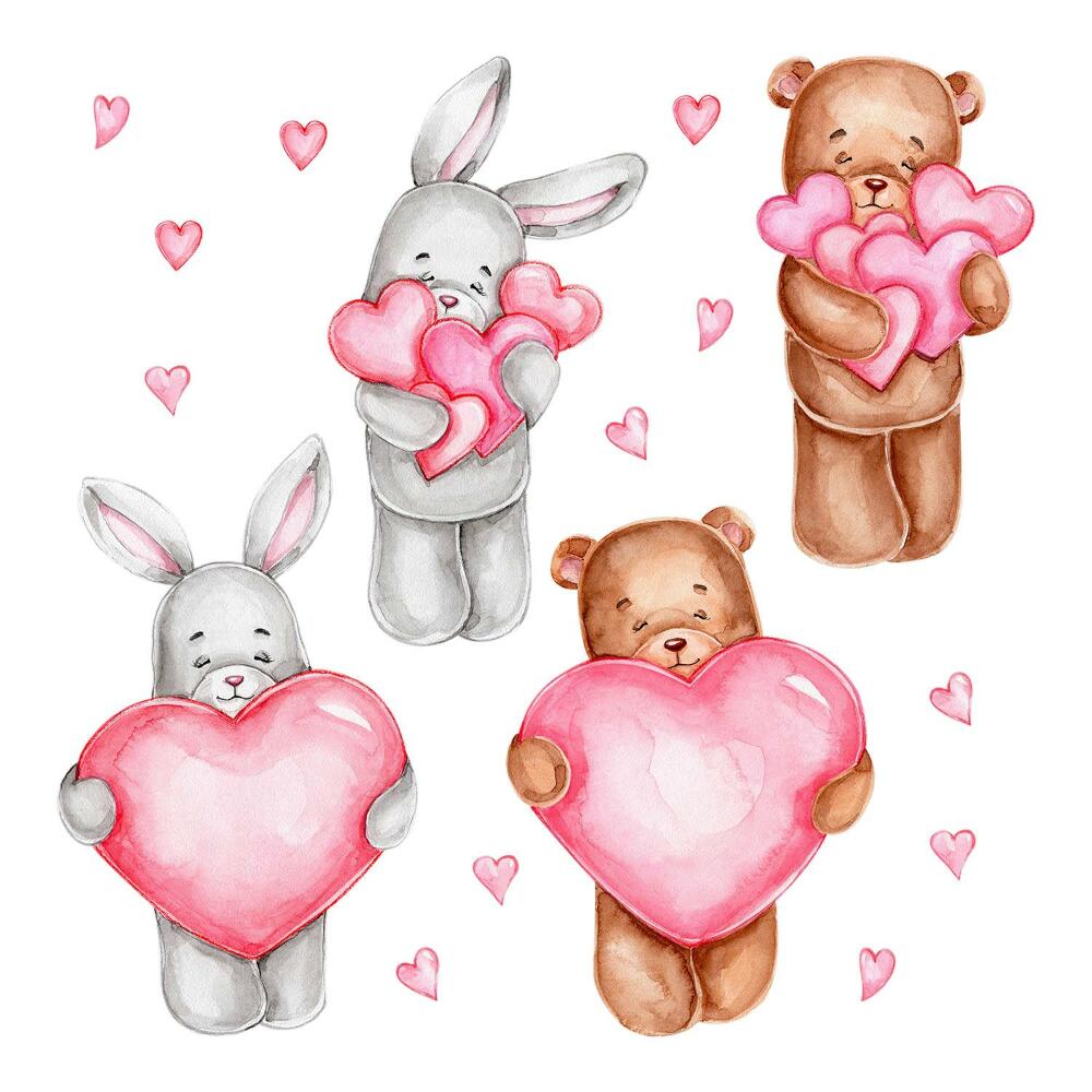 Matricák gyerekeknek 130x218 Aranyos mackók és nyulak pasztell akvarellben