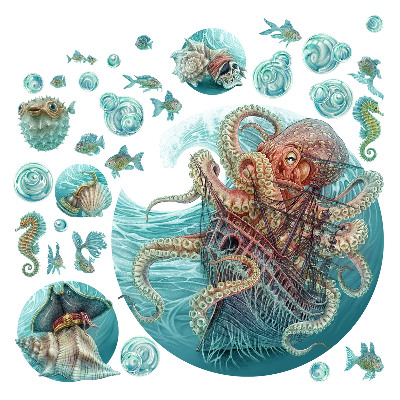 Matricák gyerekeknek 130x151 A polipok víz alatti királysága pasztell színekben