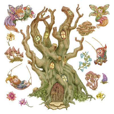 Gyerekszoba falmatricák 130x209 Törpék és tündérek egy pasztellszínű erdőben