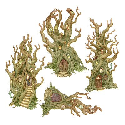 Gyerekszoba falmatricák 130x365 Varázslatos faházak pasztell rajz formájában