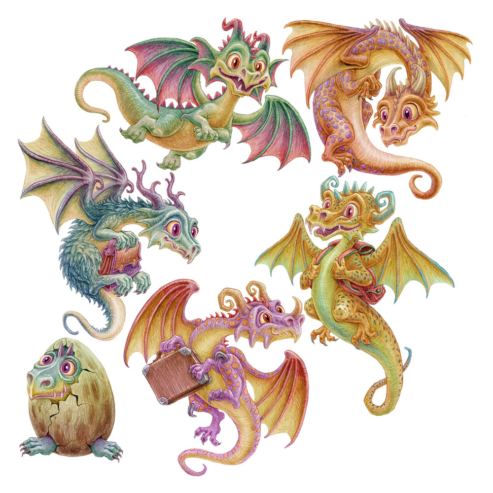 Gyerekszoba falmatricák 130x111 Rajzfilm sárkányok pasztell árnyalatokban