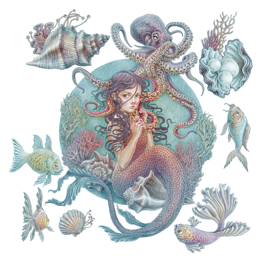 Matricák gyerekeknek 130x145 Víz alatti kagylók és mesebeli állatok