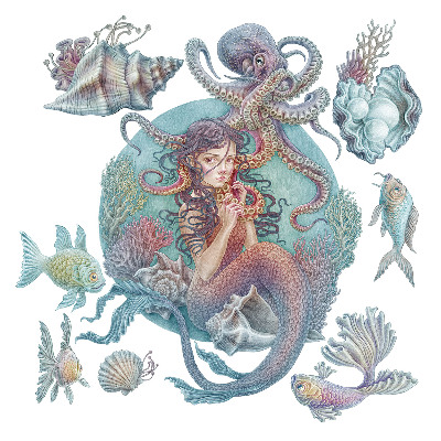 Matricák gyerekeknek 130x145 Víz alatti kagylók és mesebeli állatok