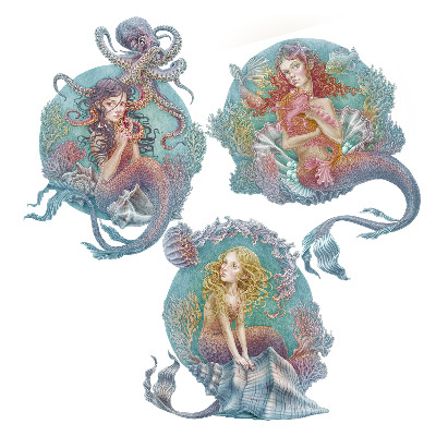 Gyerekszoba falmatricák 130x166 Sellőparadicsom pasztell tengerész stílusban