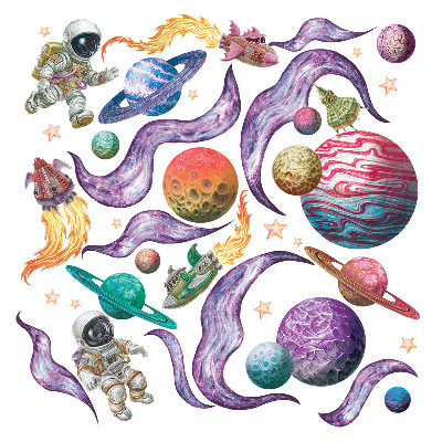 Matricák gyerekeknek 130x200 Egy színes rakétákból és űrhajósokból álló rajzfilmuniverzum