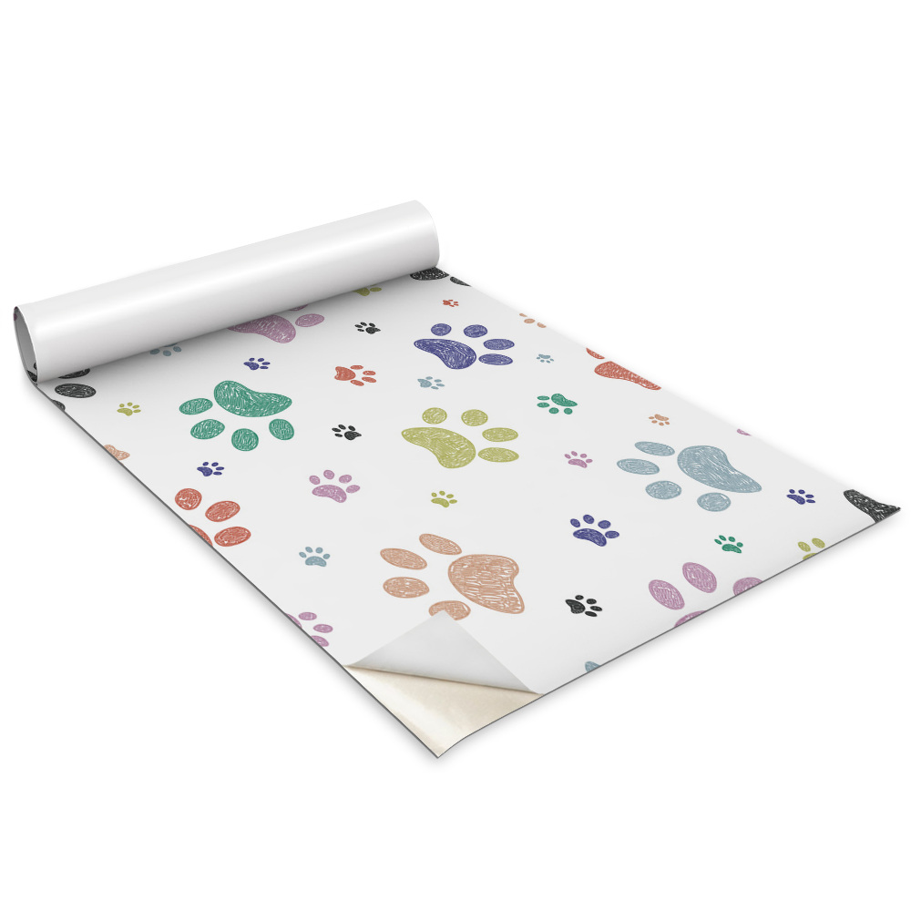 Öntapadós bútor matrica Aranyos színes kutyamancsok