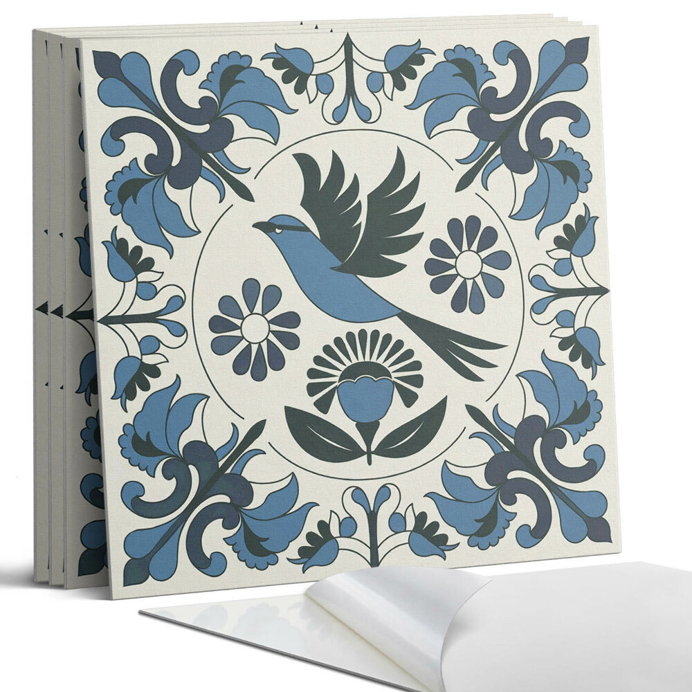 Falpanel négyzet Madarak és virágok mintája
