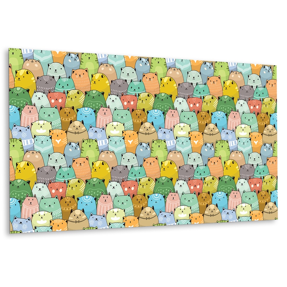 Falvédő falburkoló panel Vidám macskák színes mintákban