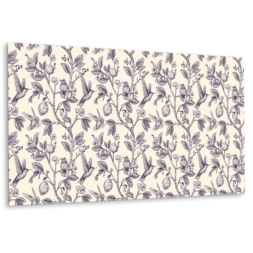 Falvédő falburkoló panel Madár- és citrusfélék motívuma az ágakon